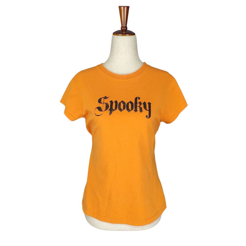 Y2k Vintage Cotton Orange Spooky Halloween Baby Tee - Large